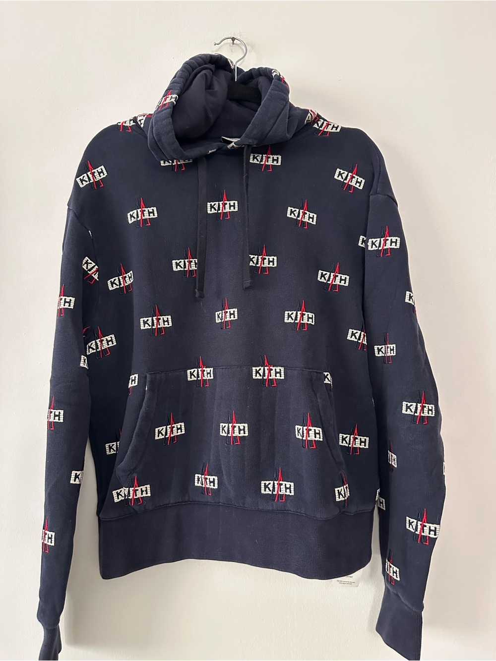 Moncler Genius x Kith Hoodie Navy Blue All Over Logo Pullover Size XS Rare FW17